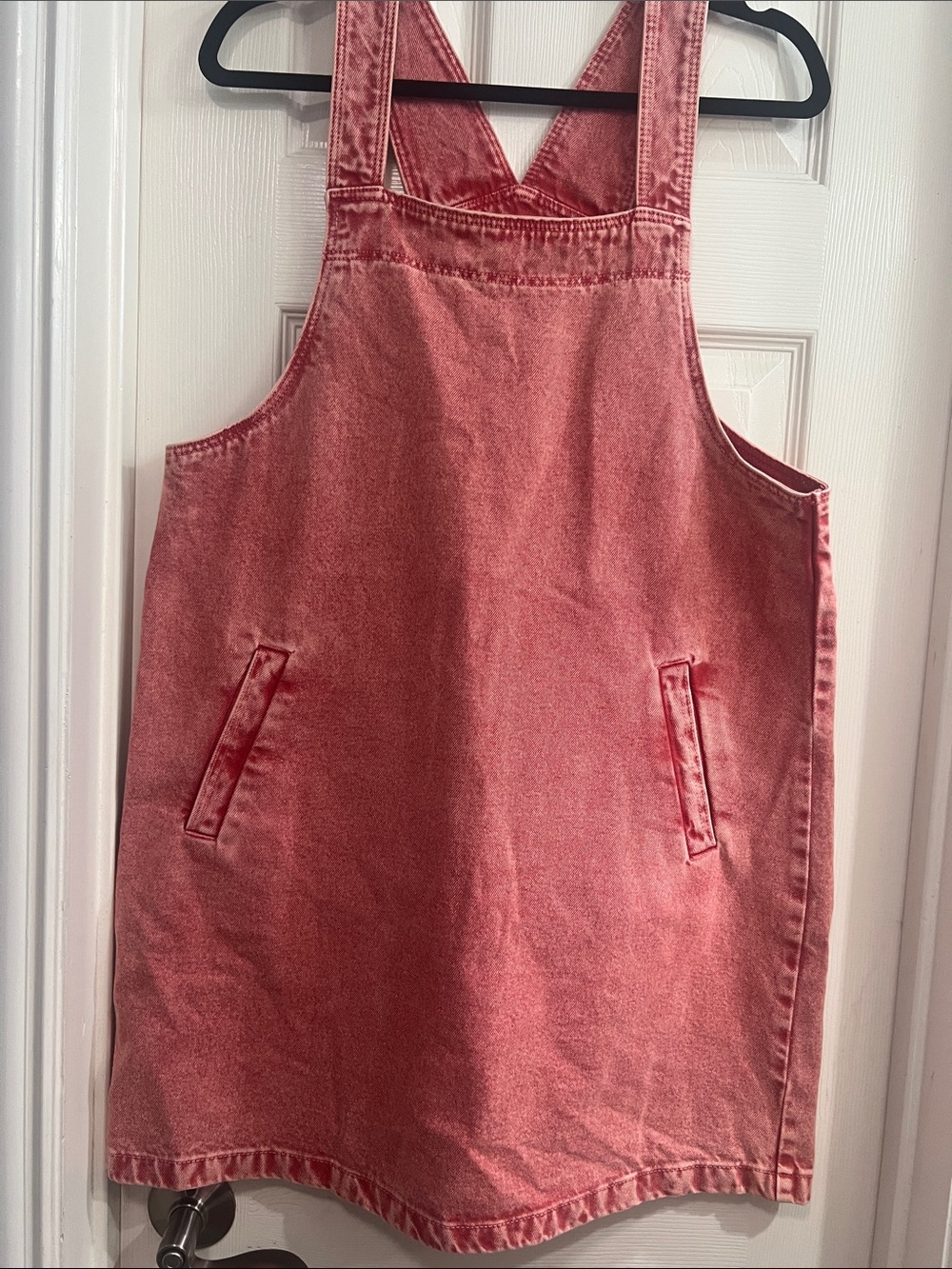 Mango Washed Rose-Pink Denim Pinafore Dress